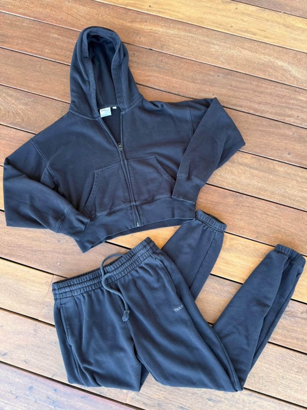TNA SET Terry Fleece Black Zip Hoodie & Joggers Boyfriend Fit